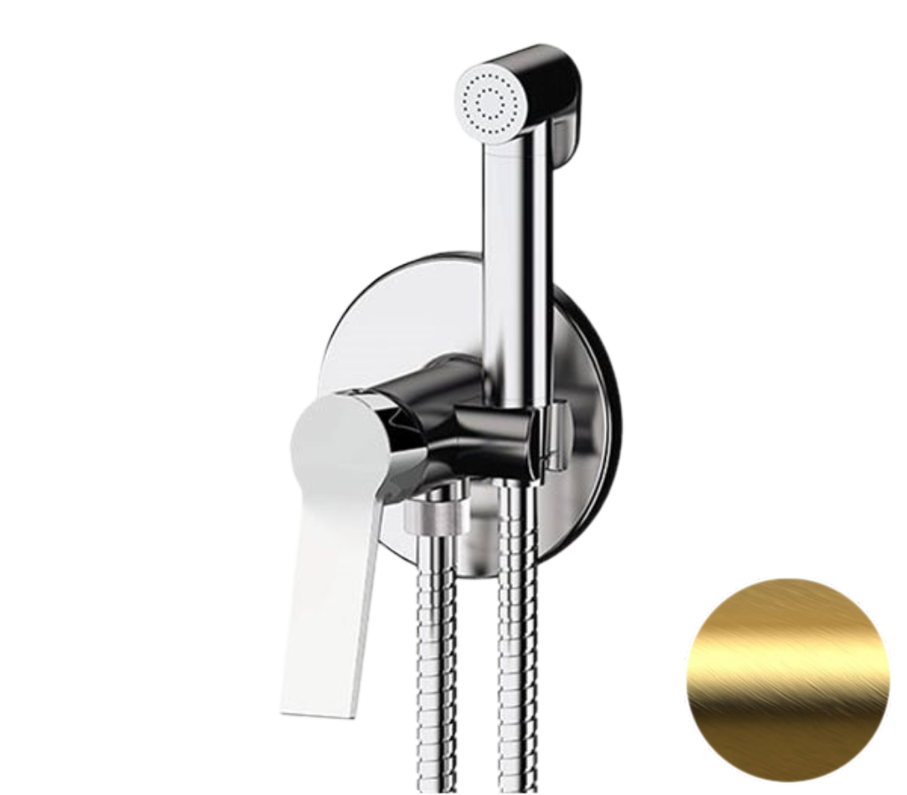 Гигиенический душ со смесителем Remer Slash SL65WBG, золото брашированное