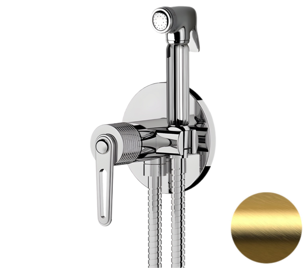 Гигиенический душ со смесителем Daniel Brooklyn BY645DCZDP, золото брашированное