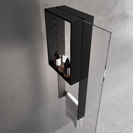 Полка с полотенцедержателем 35х90 см Novellini Frame R90AKFPSPO3590-H, цвет Black Matt