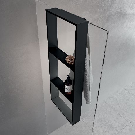 Полка тройная с крючком 35х90 см Novellini Frame R90AKFPO3590-Н, цвет Black Matt