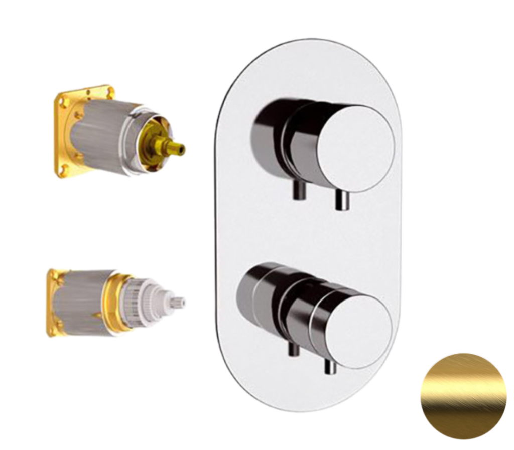 Смеситель термостатический для душа Remer Elegance NT93KBBG, золото брашированное