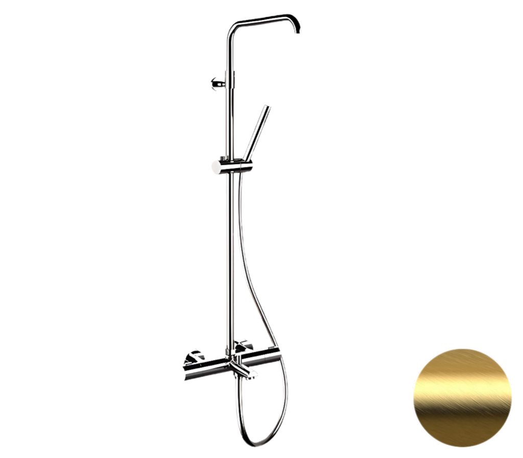Душевая система термостатическая с изливом Remer Elegance EQ34A7MMSSOFBG, золото брашированное