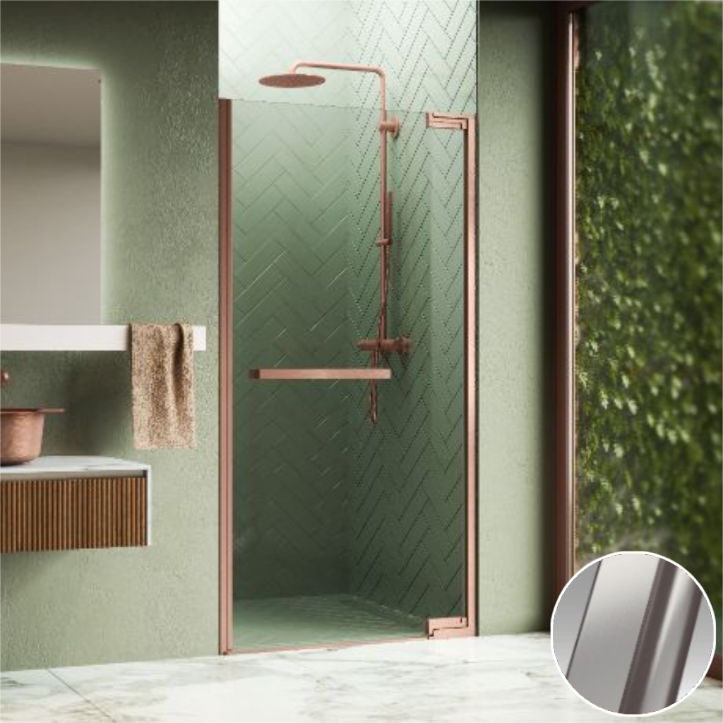 Дверь в нишу распашная 90 см (88,5-90x200) Novellini N180 N1801B90-1Z, профиль Brushed Inox, стекло прозрачное CrystalClear