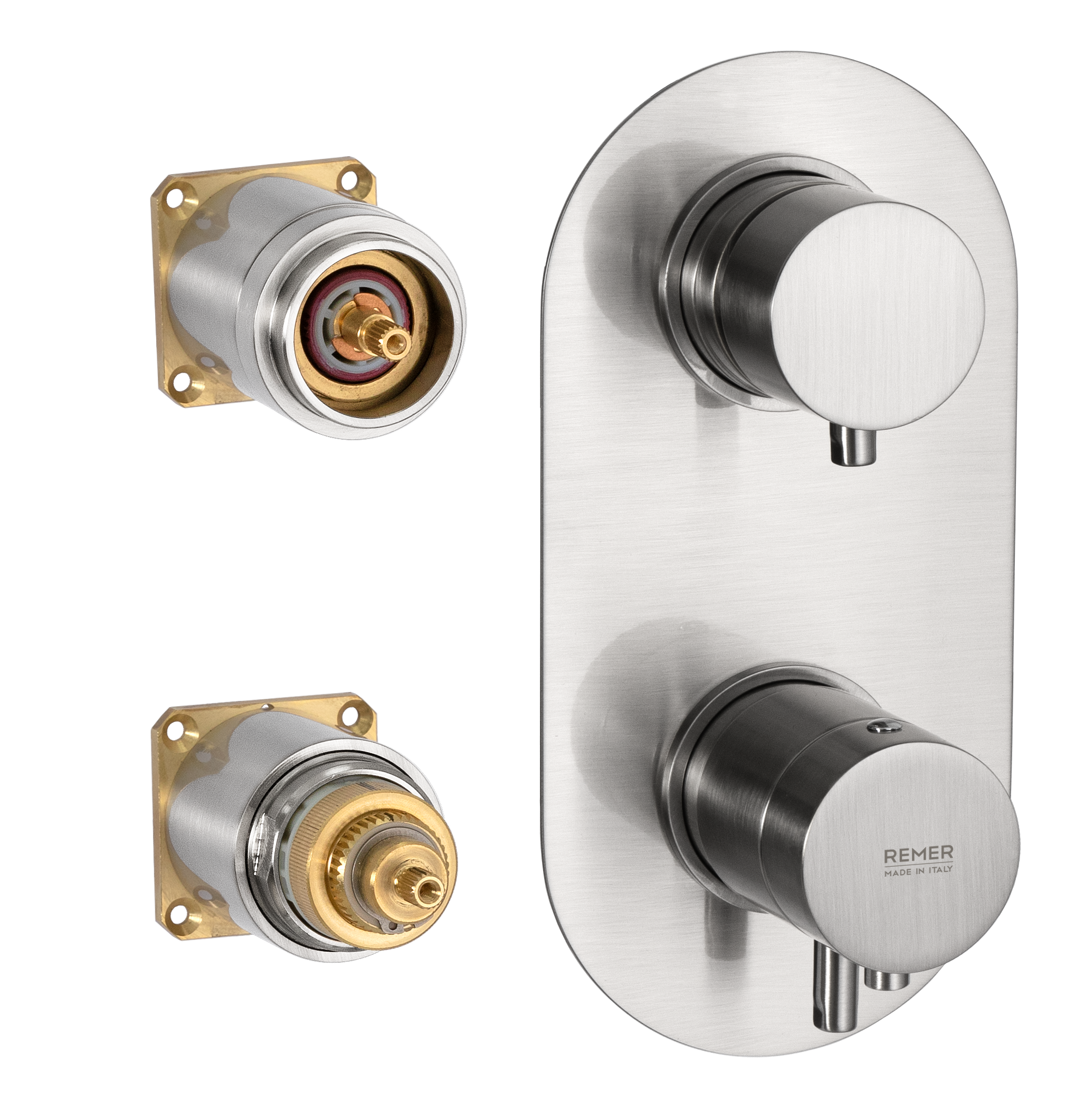 Смеситель термостатический для душа Remer Elegance NT93KBNP, никель брашированный