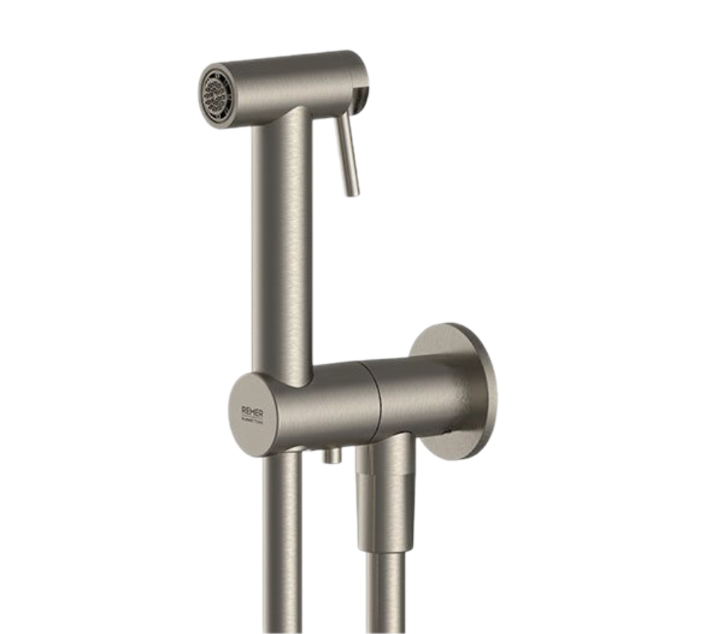 Гигиенический комплект с запорным вентилем Remer X Style INOX SS338M332ON, нержавеющая сталь