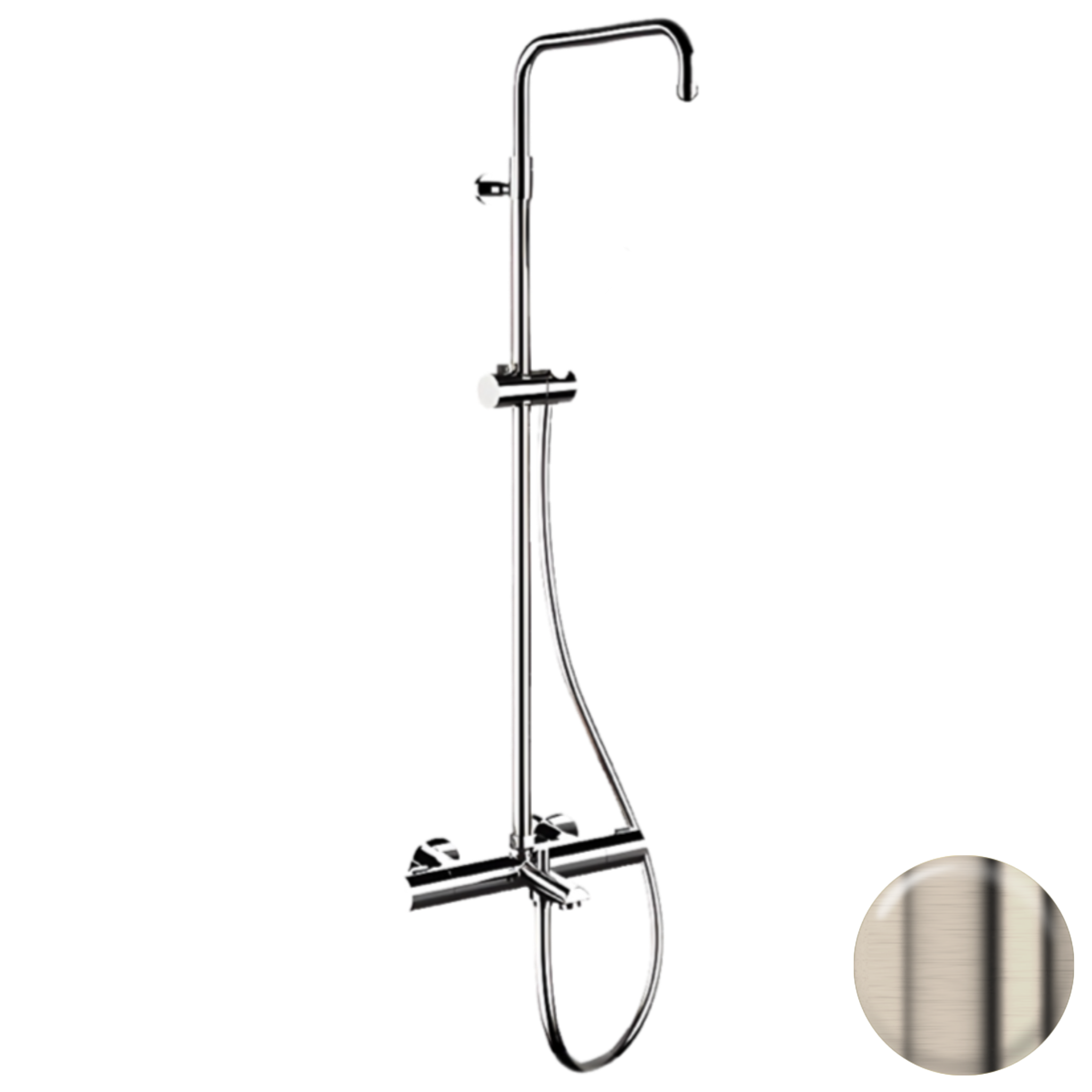 Душевая система термостатическая с изливом Remer Elegance EQ34ASSDNZ, никель брашированный PVD