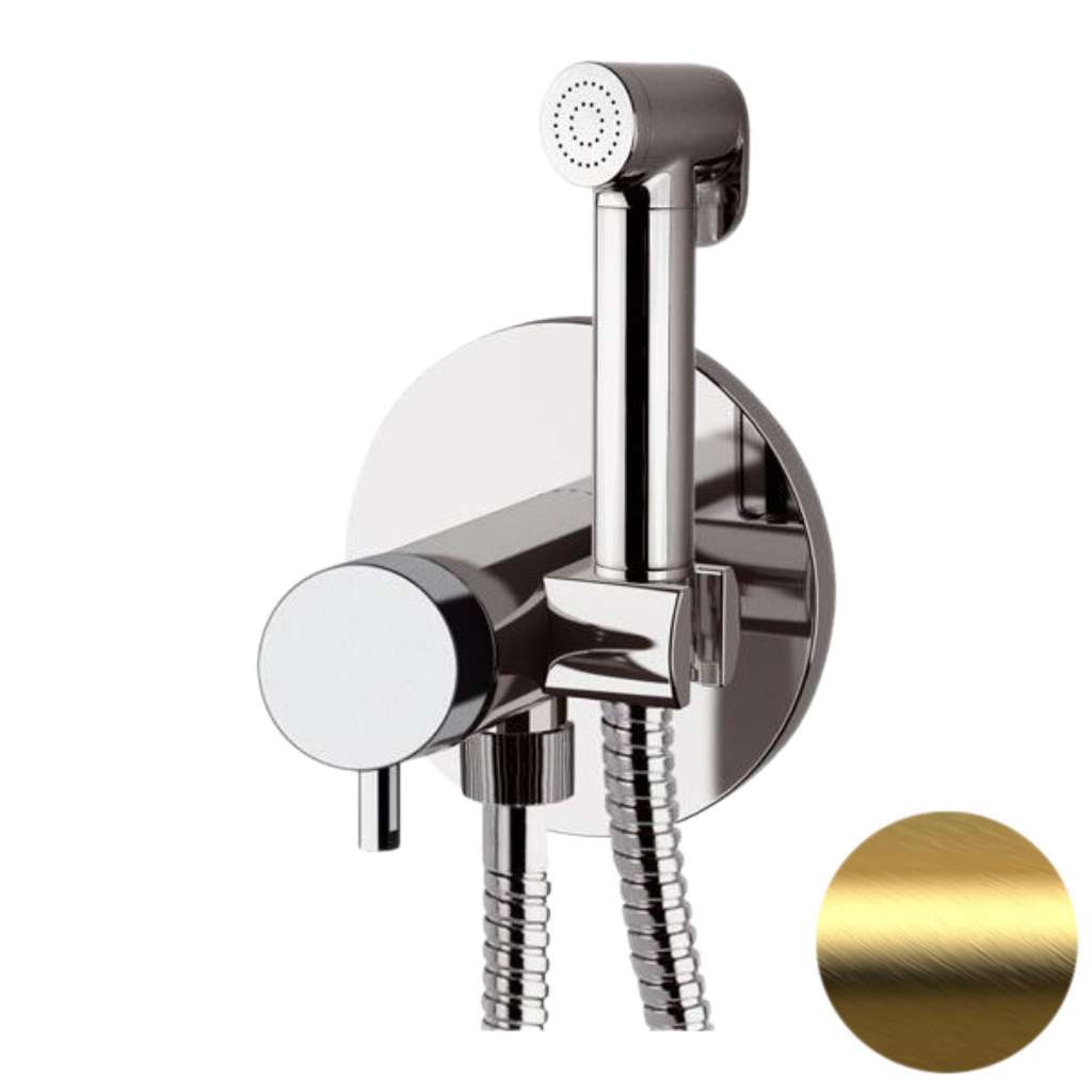 Гигиенический душ со смесителем Daniel Tokyo TK645C254DCDP, золото брашированное