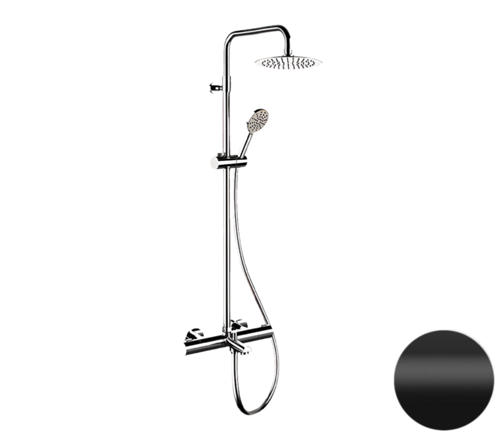 Душевая система термостатическая с изливом Remer EQ34A8MPUFM25NO, черный матовый