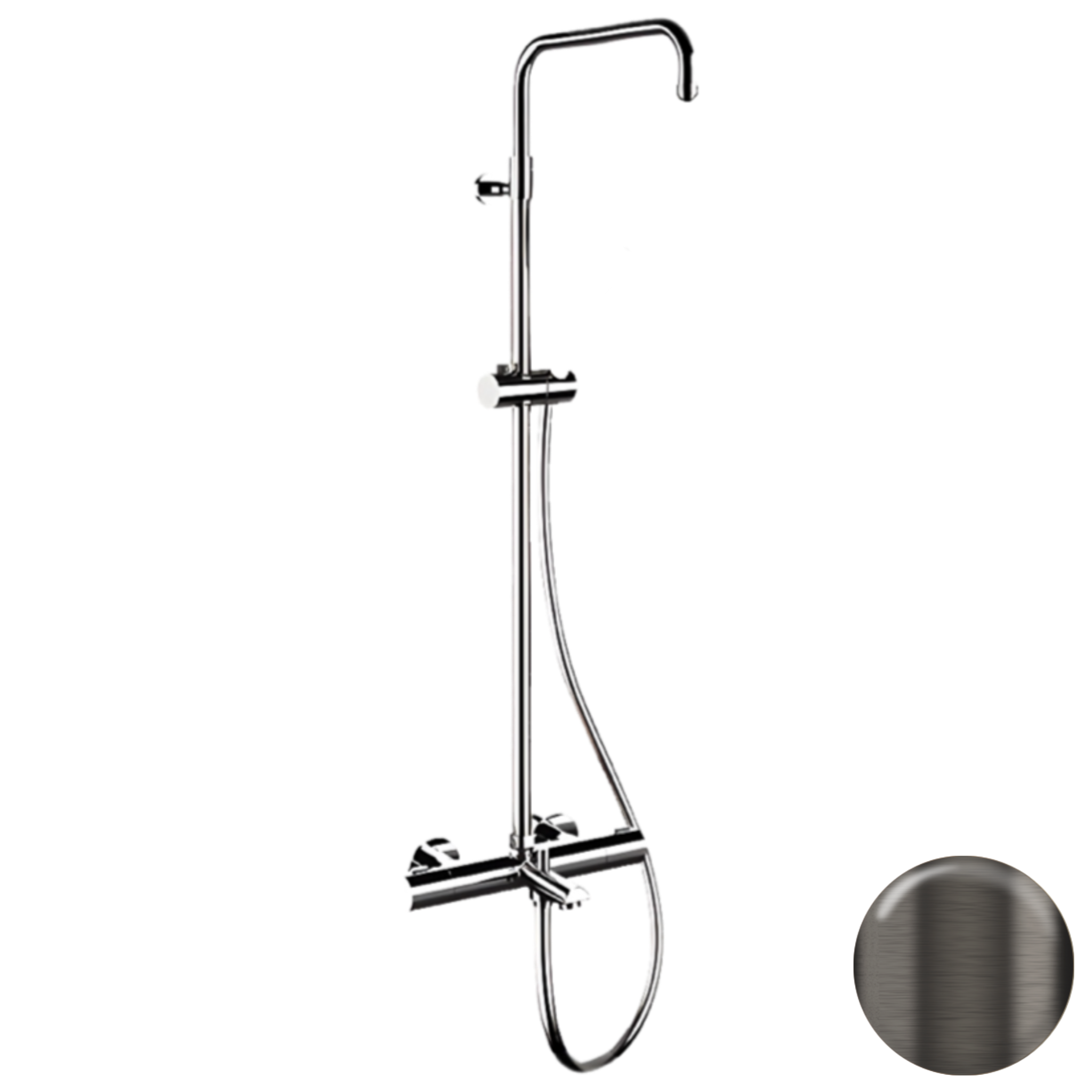 Душевая система термостатическая с изливом Remer Elegance EQ34ASSDGM, оружейная сталь PVD