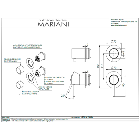 Смеситель для душа Mariani Next B00173NSPP3WB, хром
