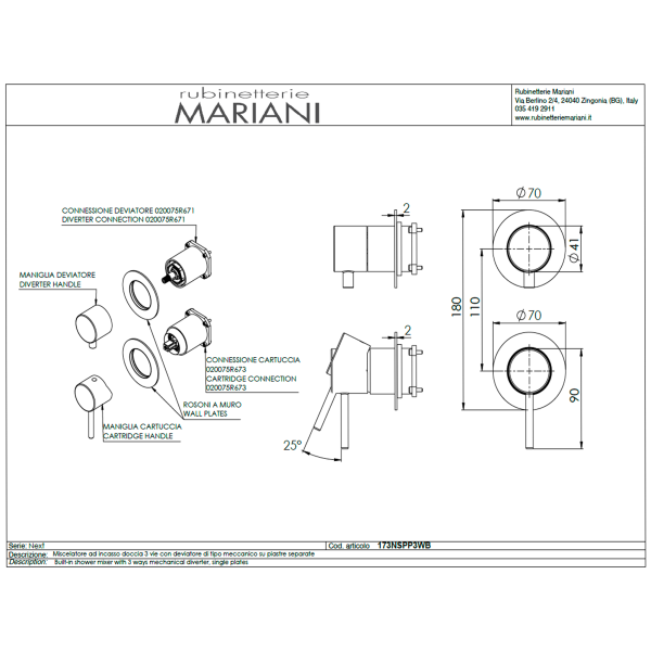 Смеситель для душа Mariani Next B00173NSPP3WB, хром