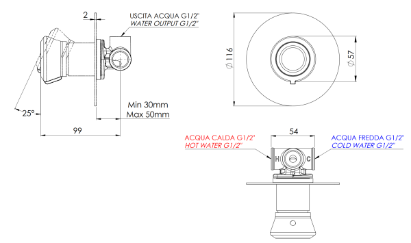 Смеситель для душа Remer Element ET30LRP, медь брашированная