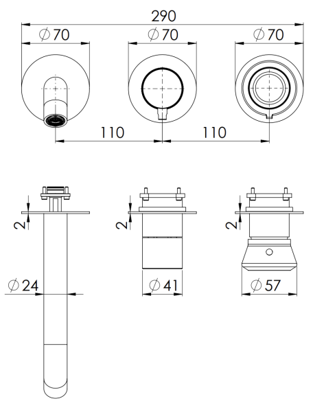 Смеситель для ванны Remer Element ET54D2PWBBG, золото брашированное