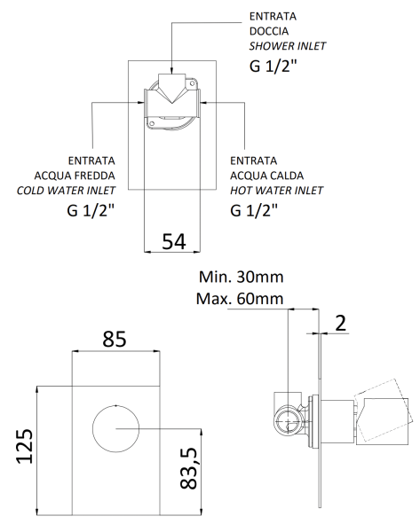 Смеситель для душа Remer Edge EG530CFP, черный брашированный хром
