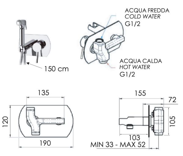 Гигиенический душ со смесителем Remer Minimal N60