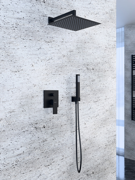 Верхний душ 30х30 см с кронштейном 30 см Mariani B1415Q0500, черный матовый