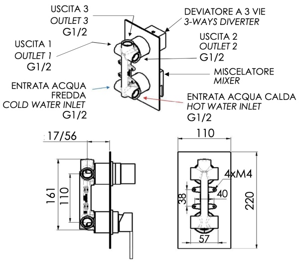 Смеситель для душа Remer Qubika Q93