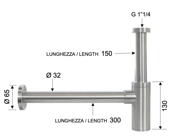 Сифон 1”1/4 Remer INOX SS958L, нержавеющая сталь