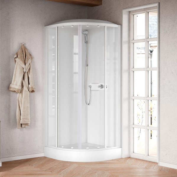 Душевая кабина 90х90x226 см, Standard с крышей, термостат, стекла прозрачные, цвет белый глянцевый Novellini Media Glass CM01RR90TF-1AA 