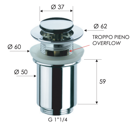 Донный клапан с переливом 1”1/4 Remer 906CC114