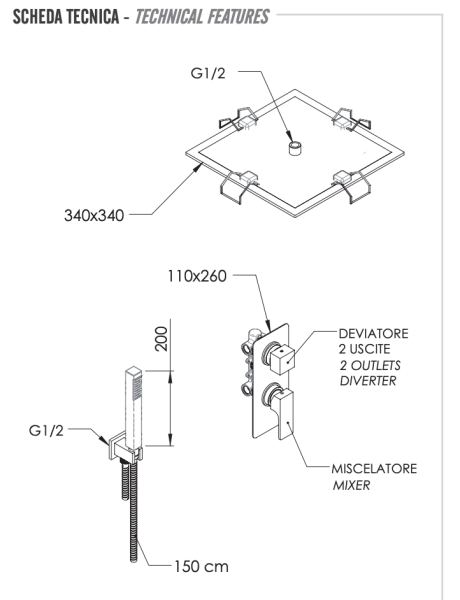Комплект: Душевая система Remer Absolute AU92S02EFS34