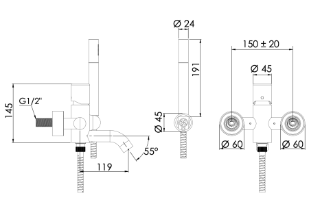 Смеситель для ванны Daniel Trilogy TG61015, чёрный матовый