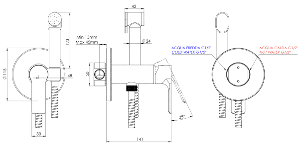 Гигиенический душ со смесителем Mariani Kali B22185KLW, золото брашированное