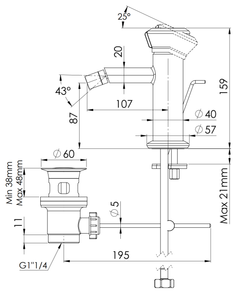 Смеситель для биде Remer Element ET20BG, золото брашированное