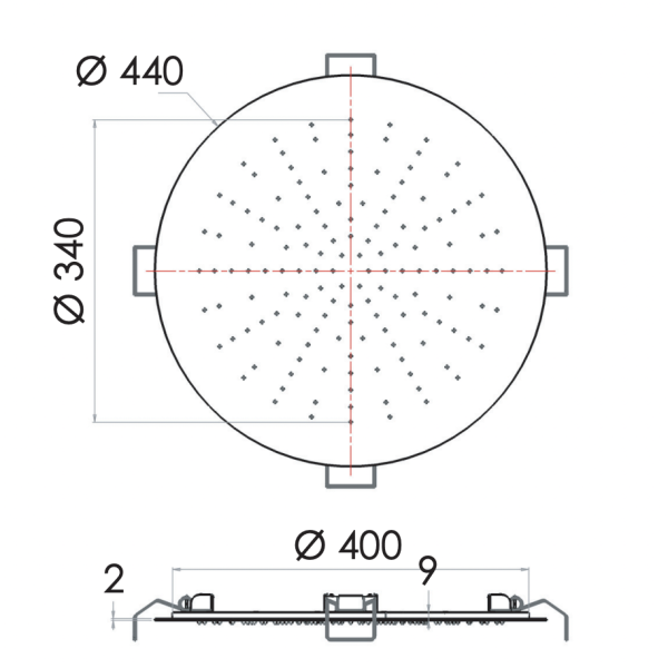 Верхний душ потолочный 44 см Remer 357EFM44NO, черный матовый