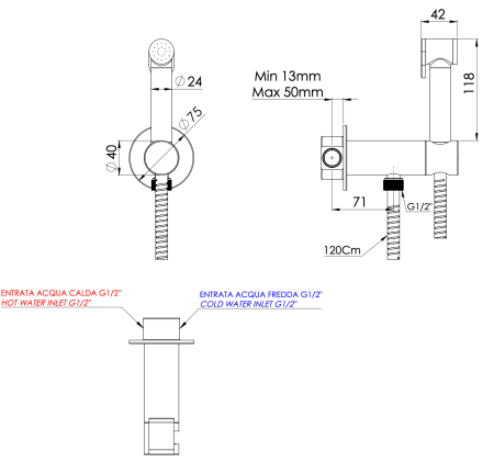 Гигиенический душ со смесителем Daniel Tokyo TX647P4DCCR