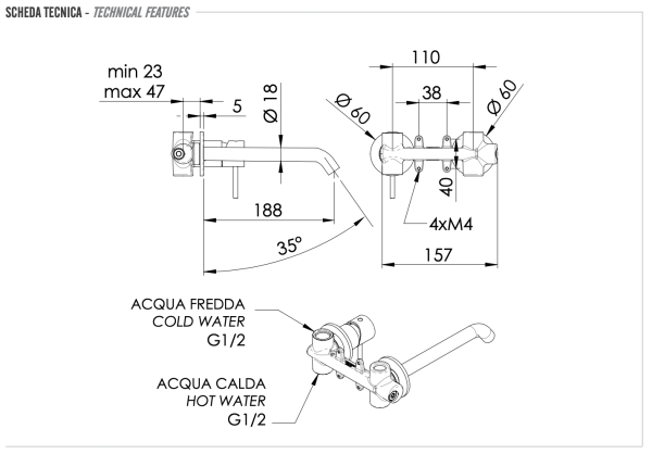 Смеситель для раковины Remer X Style INOX SSX15PL, нержавеющая сталь