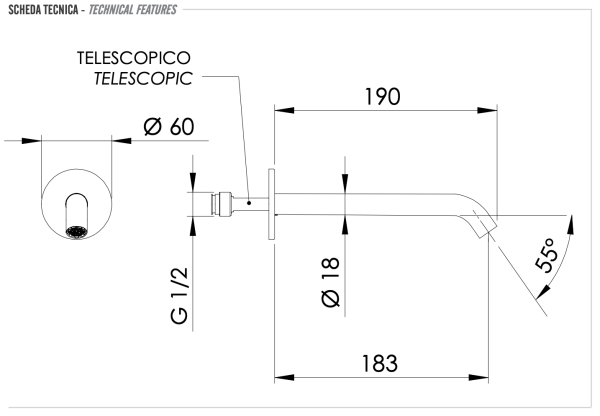 Излив настенный 19 см Remer X Style INOX SS91XL, нержавеющая сталь