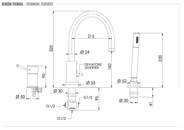 Смеситель для ванны Remer Minimal N072BG, золото брашированное