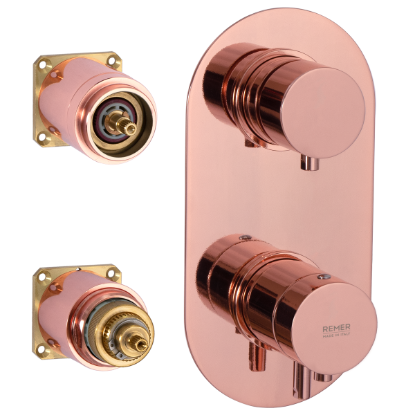 Смеситель термостатический для душа Remer Elegance NT93KBRL, медь глянцевая