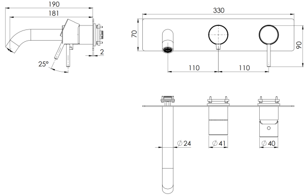 Смеситель для ванны Remer X Style X54D2WBRP, медь брашированная