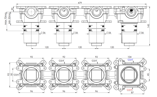 Скрытая часть на 3 выхода Remer Thermoset RRBOX99D3P