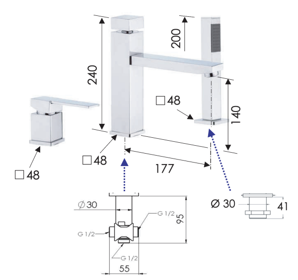Смеситель для ванны Remer Qubika Q07