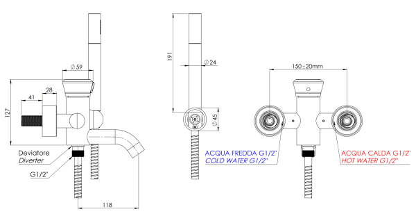 Смеситель для ванны Remer Element ET02RP, медь брашированная