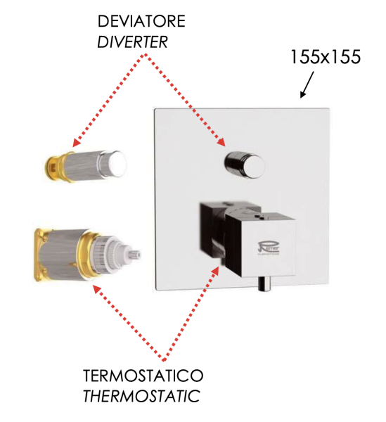 Смеситель термостатический для душа Remer Q-Elegance QT09KBNO, черный матовый