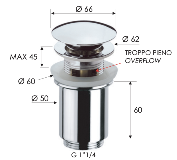 Донный клапан с переливом 1”1/4 Remer 905CC114NO, черный матовый