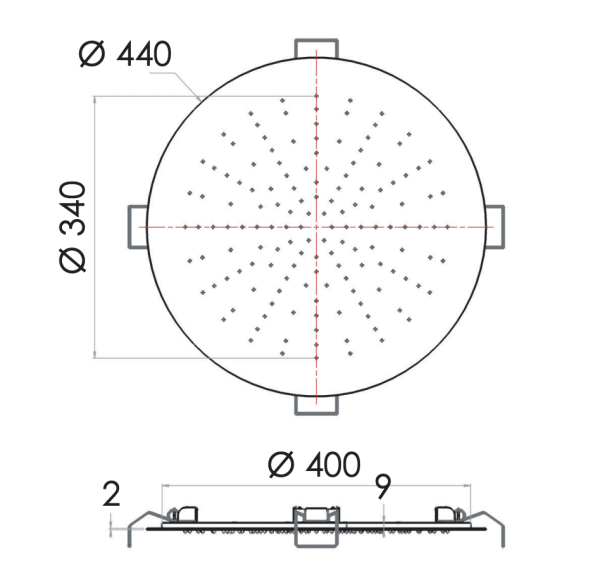 Верхний душ потолочный 44 см Remer INOX SS357EFM44