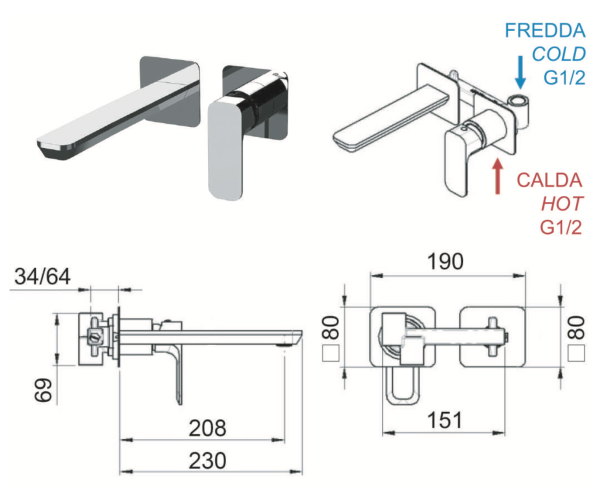 Смеситель для раковины Daniel Tiara TA632PLDP, золото брашированное
