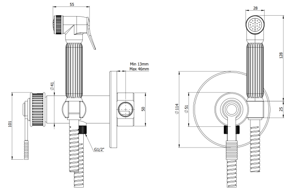 Гигиенический душ со смесителем Remer Atelier AL65ZNO, черный матовый