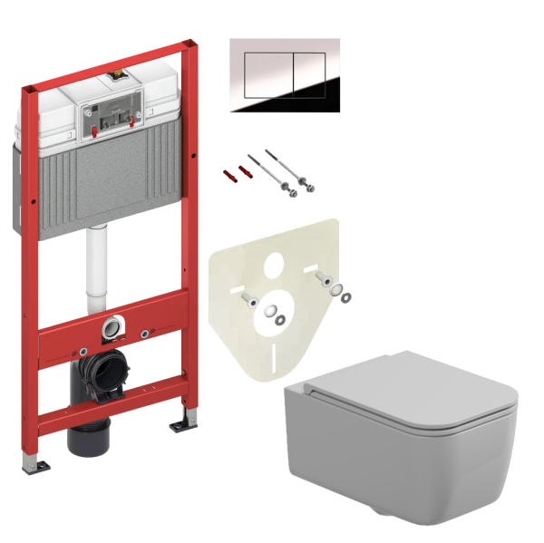 Комплект: Подвесной унитаз с крышкой и креплением GSG Ceramic Design Brio BRWCSO000+BRCOPRSLTICR000+ACS40EX, белый глянцевый + инсталляция TECE Profil 9400412 c кнопкой