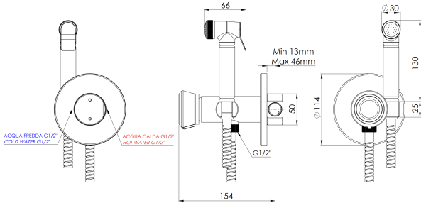 Гигиенический душ со смесителем Remer Element ET65BG, золото брашированное