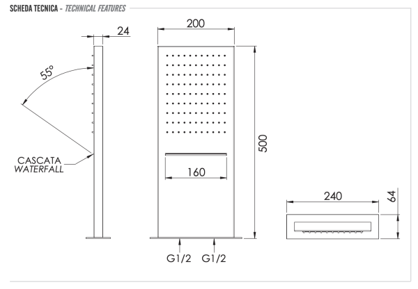 Верхний душ настенный 50x20 см Remer INOX SS350SSCAX