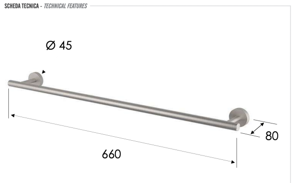 Полотенцедержатель 66 см Remer INOX SSXI30, нержавеющая сталь