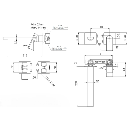 Смеситель для раковины Remer Academy AY15PLCH, шампань брашированная PVD