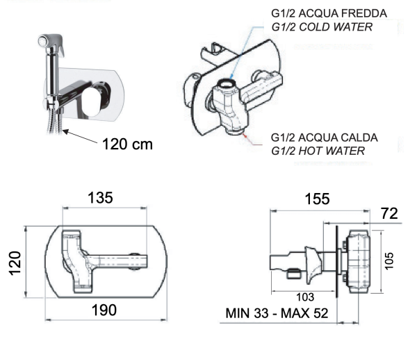 Гигиенический душ со смесителем Remer Class Line L60
