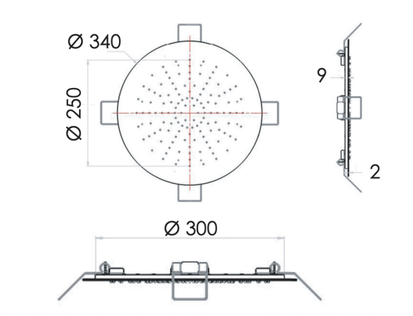 Верхний душ потолочный 34 см Remer INOX SS357EFM34